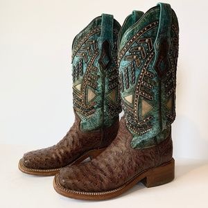 Corral Turquoise Studded Square Toe Cowgirl Boot 6